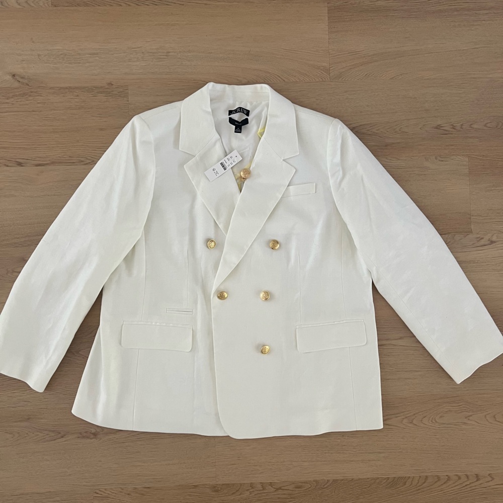 Jcrew Bristol Blazer In Stretch Linen Blend Double Breasted White Sz 20 NWT - Picture 4 of 8